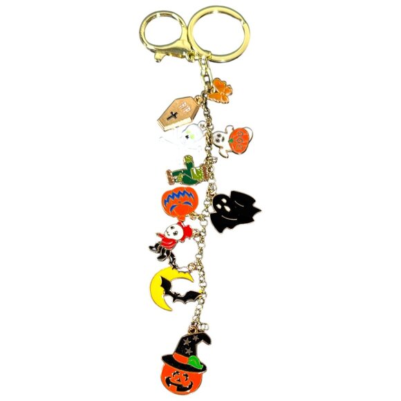 Halloween Charm Handmade Bag Charm Keychain on gold tone chain - Picture 2 of 7